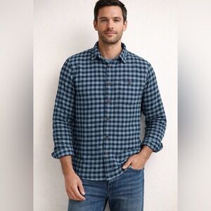 Faherty Organic Cotton Shirt Mens S Blue‎ Plaid Button Down Casual